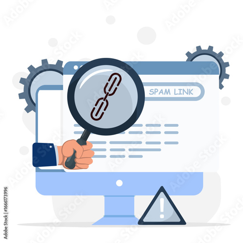 Spam link detected on computer web. Dangerous link concept.