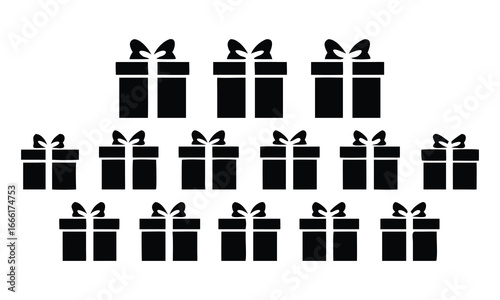 Collection of Black Gift Boxes with Bows on White Background present package