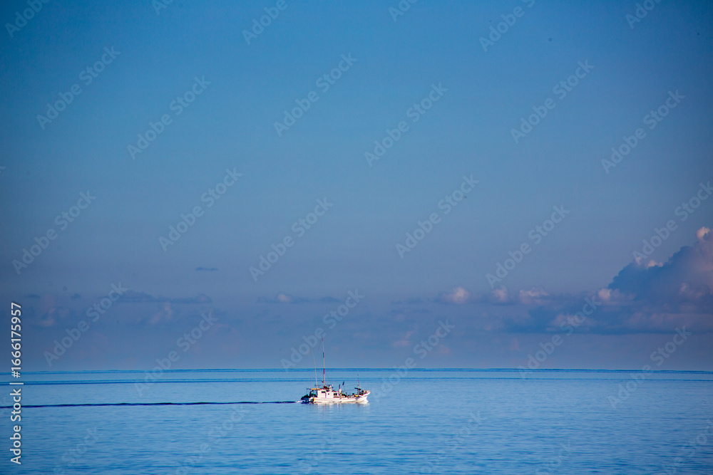 Naklejka premium 朝の爽やかな空気に包まれた、奄美大島の夏の海。