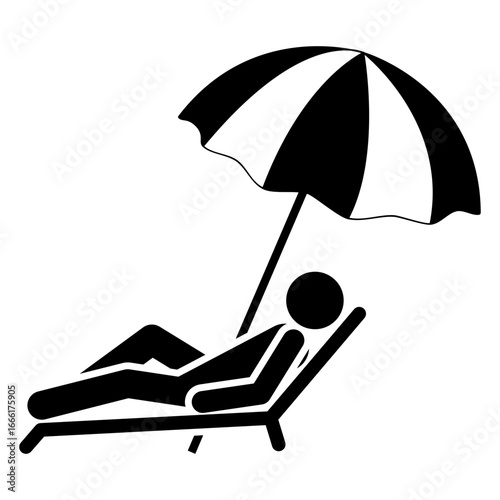 Logo beach holidays. Destino de vacaciones. Icono hombre en tumbona con sombrilla 