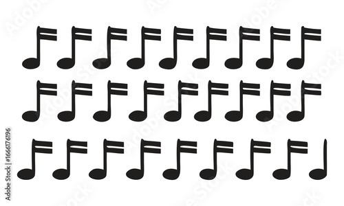 Repeating pattern of black eighth musical notes on a white background eighth note quaver