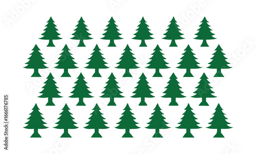 Rows of Green Pine Tree Silhouettes on White Background evergreen conifer