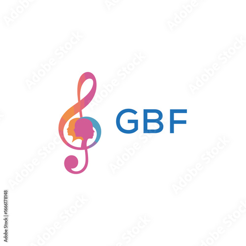 GBF “Creative music academy logo with silhouette heads and notes” GBF  Later Logo, “Modern music therapy logo with faces and note symbol”
