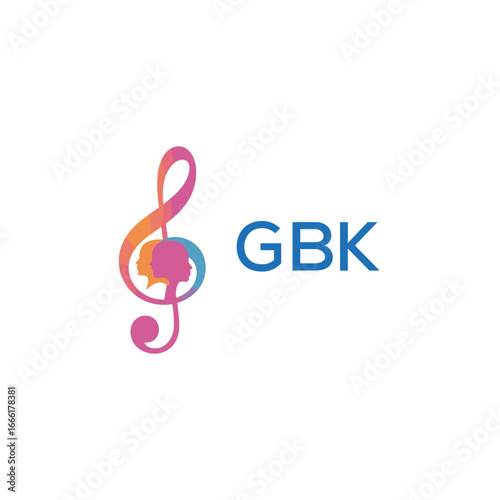 GBK “Creative music academy logo with silhouette heads and notes” GBK  Later Logo, “Modern music therapy logo with faces and note symbol”
