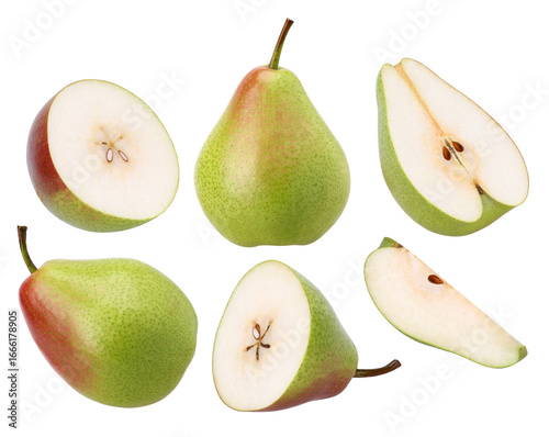 Pear, half and slices isolated, transparent PNG, PNG format, Close-up of a pear