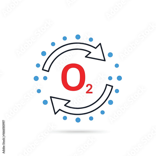 Vector of oxygen chemical element with round arrows process and dots. Sign of HVAC. Icon of ecology and ESG.new vacter