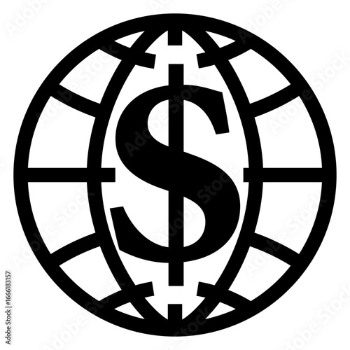 Icono con globo terráqueo con símbolo del dólar