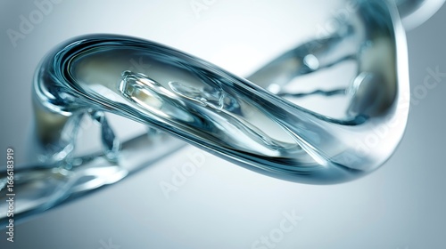 A smooth transition of blue and white hues in the background with a Mint Green transparent glass DNA double helix.