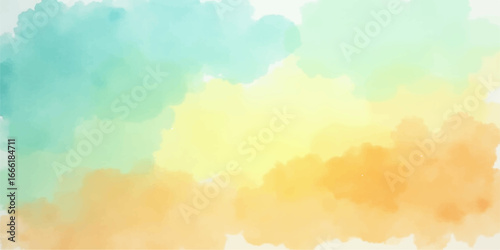 Abstract watercolor sky with fluffy clouds, a grunge background capturing the blue light and bright summer weather