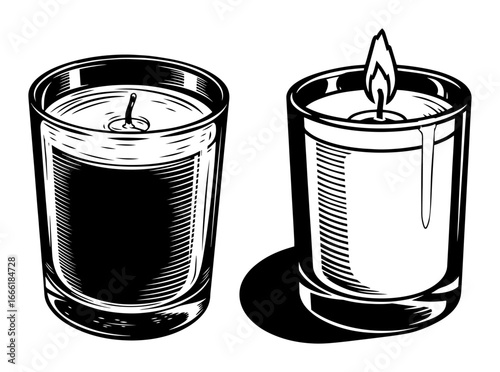 Scented candles black and white vector engraving