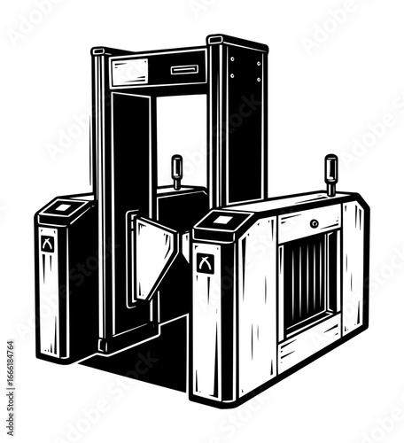 Prison security gates scanner vector sketch