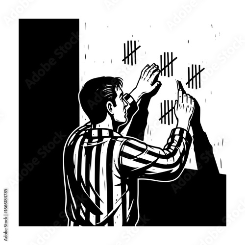 Prisoner counting days on wall vector sketch