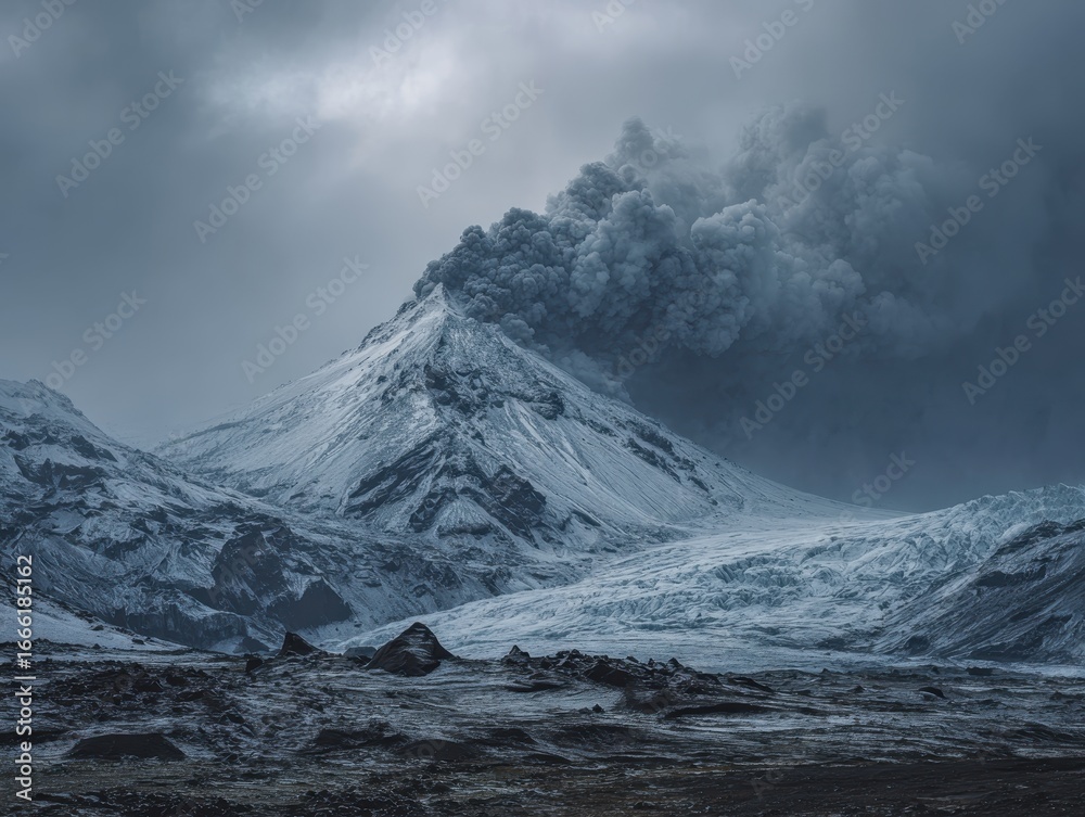 custom made wallpaper toronto digitalStark Icelandic Volcano with Swirling Smoke Against Pristine Glacial Ice and Rugged Lava Fields
