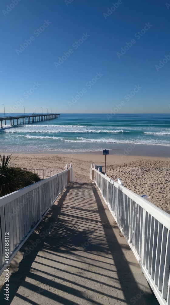 Obraz premium Beach View From Wooden Steps