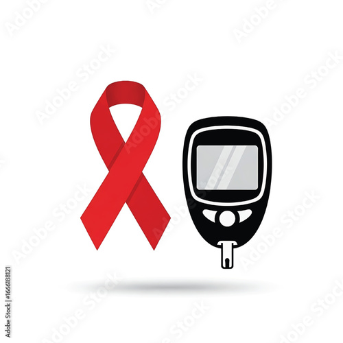Vector of hope ribbon and test tube. Icon of hiv aids. Symbol of testing blood. Sign of medical laboratory.new vacter