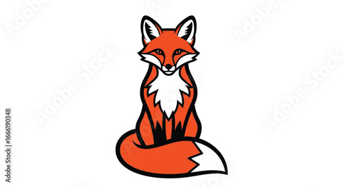 Illustration of a sitting fox with a bushy tail, alert ears, and intelligent eyes