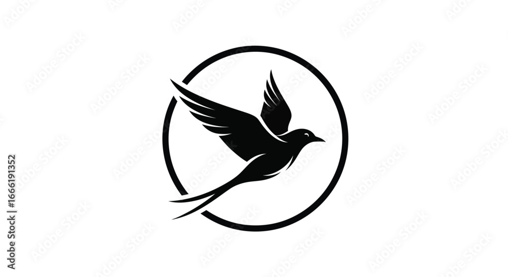 Obraz premium Vector art of silhouette of a bird in flight within a circle
