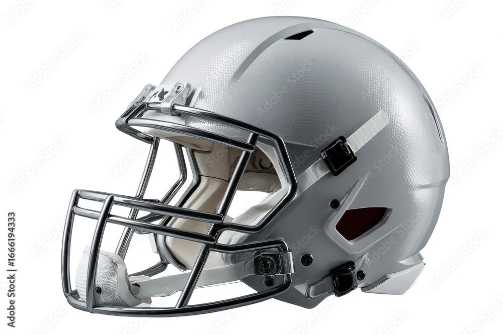 Fototapeta premium Modern silver football helmet displayed