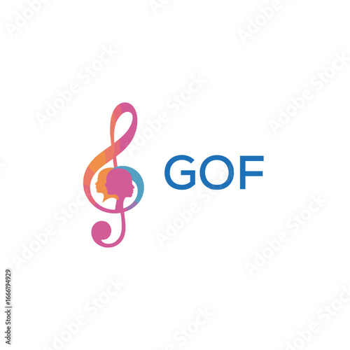 Obraz na plátně GOF  “Creative music logo with human silhouettes and treble clef in gradient col