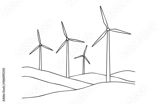 wind turbine on the wind,
Single Line Vector Art – Wind Farm and Renewable Energy Design