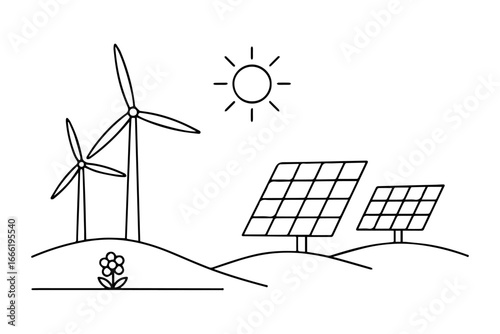 wind turbine and wind turbines,
Wind Turbines Line Art – Single Line Wind Farm Illustration