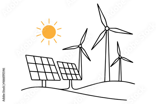 wind turbine in the wind,
Continuous Single Line Drawing of Wind Farm – Renewable Energy Vector