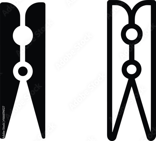 Black and white laundry pin icons graphic design illustration.