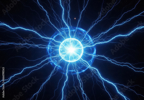 Bright blue electric plasma ball with streaking energy rays