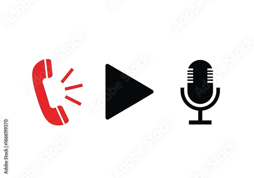 Interactive Voice Response (IVR) Logo. Handset Mic Play Icon Vector. Receiver Microphone Play Button Communication Information