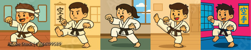 Children are practicing Karate wearing Karate uniforms