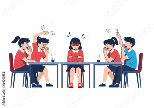 Children playing games and one child feeling unhappy at school