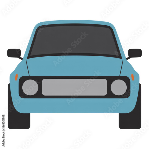 Front view of a blue vintage car isolated on transparent background