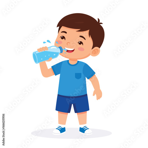 Happy cute kid boy feels so thirsty happy expressions illustration