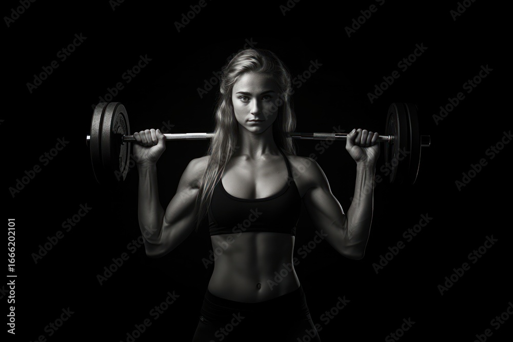 Obraz premium Fit girl lifting weight monochrome sports adult.