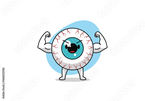 This muscular eyeball character is ready to flex its strong pupils and vision