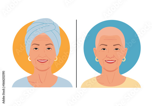 Aging women embracing their true beauty through hair loss transformations and head covering styles