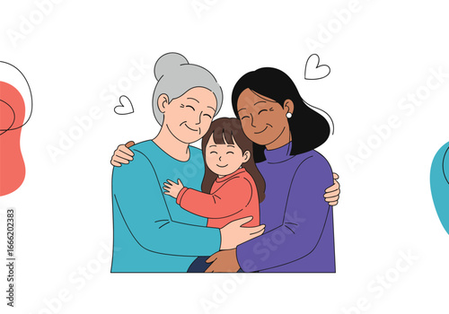 Intergenerational family bonds three women hugging smiling happy generations togetherness love support connection
