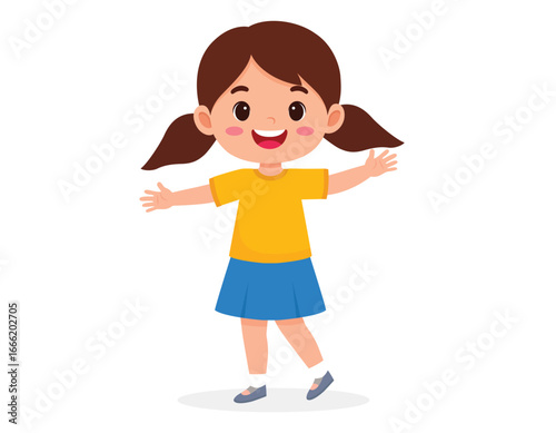 Cute little kid girl show happy and friendly pose with happy expression vector