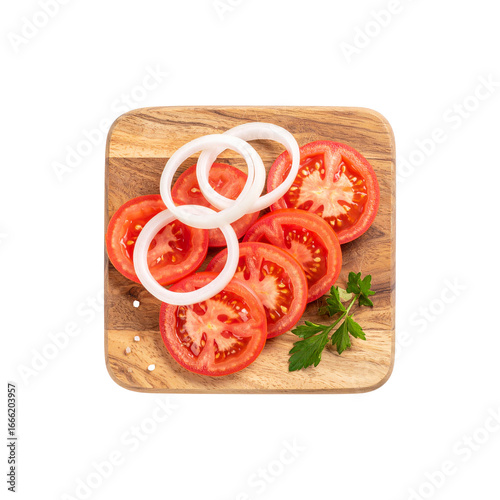 Fresh and healthy tomato and onion sandwich on a white plate