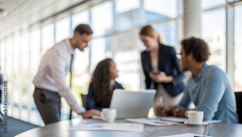 Business team collaborating around a table — discussing strategy and project planning in conference room