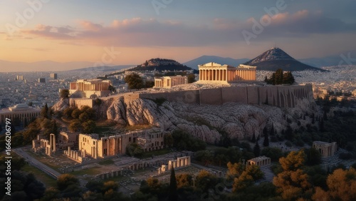 Ancient Athenian Acropolis at Sunset