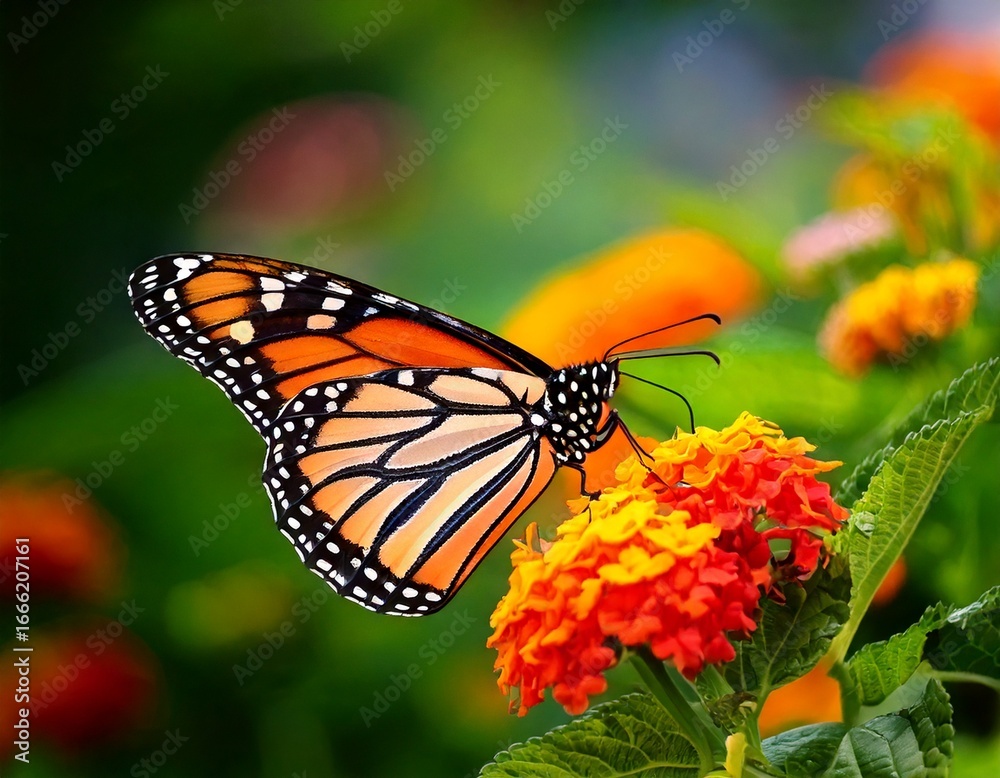 Fototapeta premium Beautiful image in nature of monarch butterfly on lantana flower.