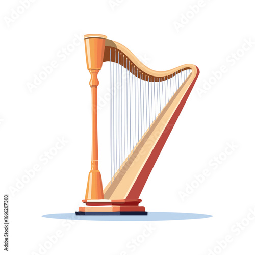 Elegant Cartoon Harp Illustration Isolated on Black Background, Musical Instrument