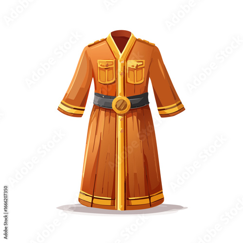Cartoon wizard robe illustration long brown coat with pockets and belt fantasy attire
