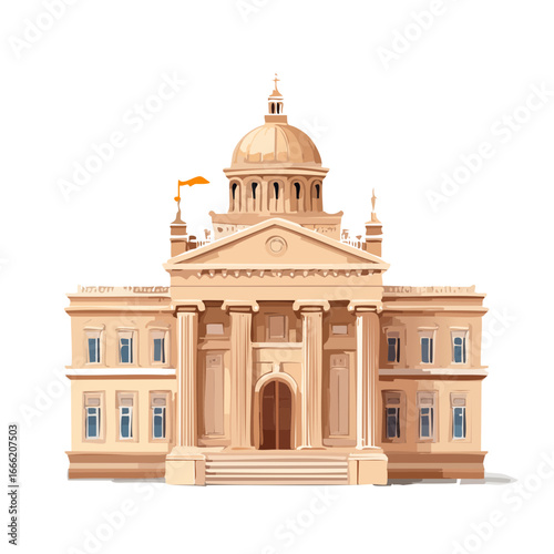 Government building facade in neutral tones with dome and columns stately architecture illustration