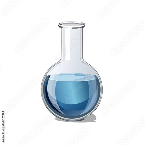 Round bottom flask illustration with blue liquid chemical lab equipment