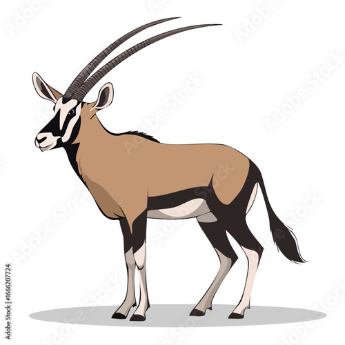 Elegant Oryx Illustration with Long Horns in Profile Wild Animal Drawing Artwork