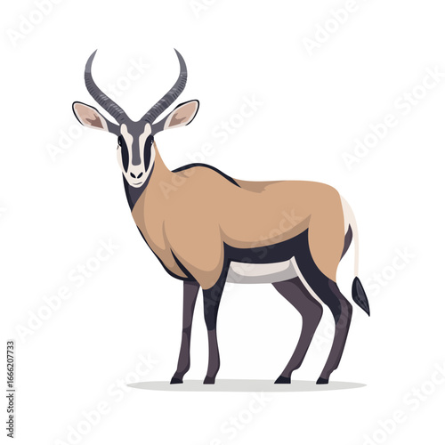 Illustration of standing Roan antelope on black background African wildlife creature