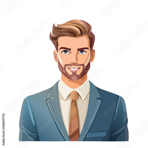 Smiling Cartoon Man in Suit Isolated on Black Background Corporate Character Design