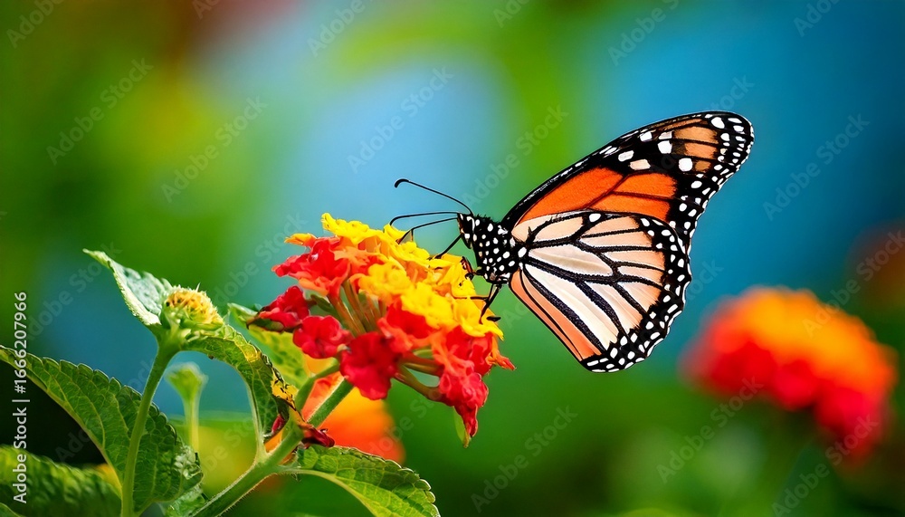 Fototapeta premium Beautiful image in nature of monarch butterfly on lantana flower.